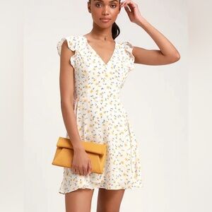 Lulus Strike a Posie White Floral Print Flirty Backless Skater Dress Large